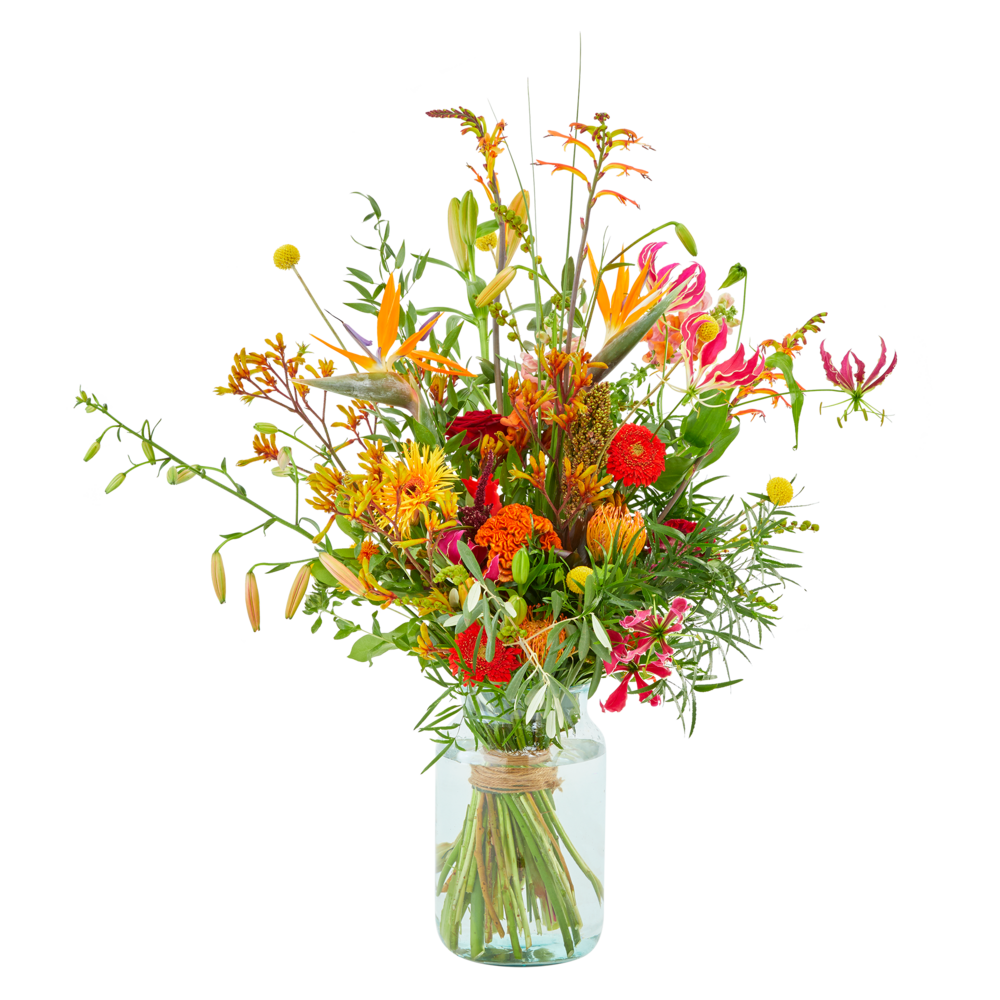 Exotic garden funeral bouquet